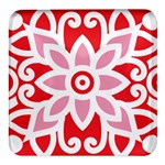 A Red And White Pattern With A Flower On It Square Glass Fridge Magnet (4 pack)