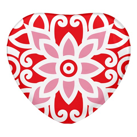 A Red And White Pattern With A Flower On It Heart Glass Fridge Magnet (4 pack) from ArtsNow.com Front