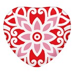 A Red And White Pattern With A Flower On It Heart Glass Fridge Magnet (4 pack)