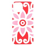 A Red And White Pattern With A Flower On It iPhone 15 Black UV Print PC Hardshell Case