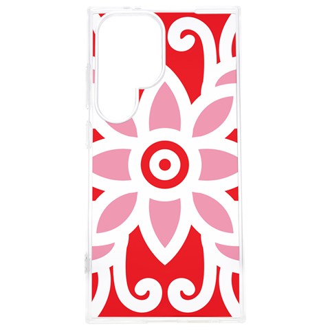 A Red And White Pattern With A Flower On It Samsung Galaxy S24 Plus 6.7 Inch TPU UV Case from ArtsNow.com Front