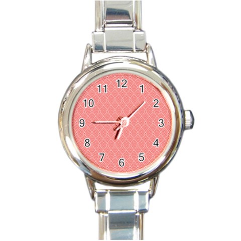 A Red And White Background With A Pattern Round Italian Charm Watch from ArtsNow.com Front