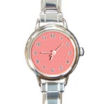 A Red And White Background With A Pattern Round Italian Charm Watch