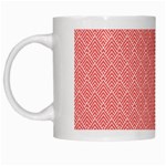 A Red And White Background With A Pattern White Mug