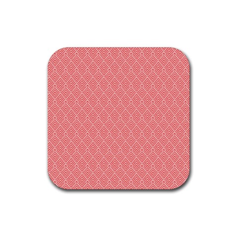 A Red And White Background With A Pattern Rubber Coaster (Square) from ArtsNow.com Front