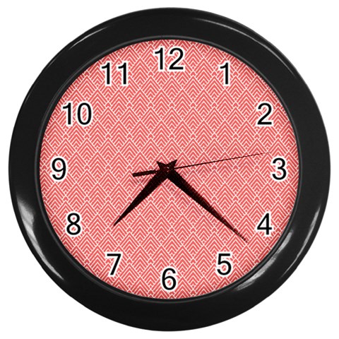 A Red And White Background With A Pattern Wall Clock (Black) from ArtsNow.com Front