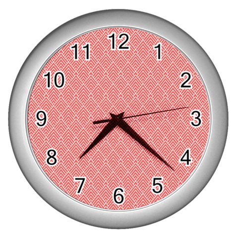 A Red And White Background With A Pattern Wall Clock (Silver) from ArtsNow.com Front