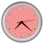 A Red And White Background With A Pattern Wall Clock (Silver)