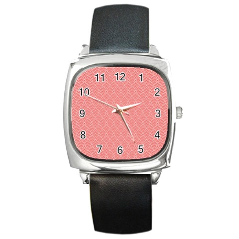 A Red And White Background With A Pattern Square Metal Watch from ArtsNow.com Front