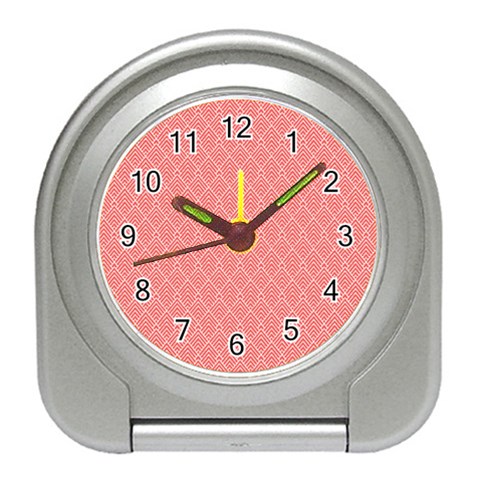 A Red And White Background With A Pattern Travel Alarm Clock from ArtsNow.com Front