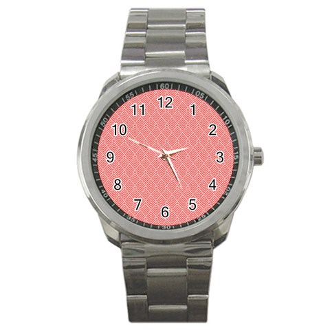 A Red And White Background With A Pattern Sport Metal Watch from ArtsNow.com Front