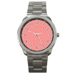 A Red And White Background With A Pattern Sport Metal Watch