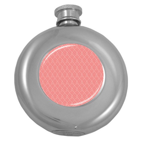 A Red And White Background With A Pattern Round Hip Flask (5 oz) from ArtsNow.com Front