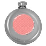 A Red And White Background With A Pattern Round Hip Flask (5 oz)