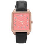 A Red And White Background With A Pattern Rose Gold Leather Watch 