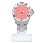 A Red And White Background With A Pattern Plastic Nurses Watch