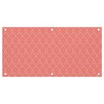 A Red And White Background With A Pattern Banner and Sign 4  x 2 