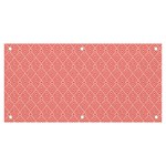 A Red And White Background With A Pattern Banner and Sign 6  x 3 