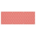 A Red And White Background With A Pattern Banner and Sign 8  x 3 