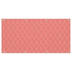 A Red And White Background With A Pattern Banner and Sign 8  x 4 