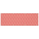 A Red And White Background With A Pattern Banner and Sign 9  x 3 