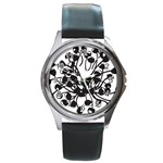 A Black And White Picture Of A Bunch Of Flowers Round Metal Watch