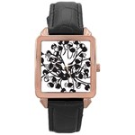 A Black And White Picture Of A Bunch Of Flowers Rose Gold Leather Watch 