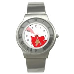 A Red Flower With A Black Background Stainless Steel Watch