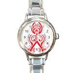 A Red And White Christmas Tree With Red Flowers Round Italian Charm Watch