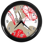 A Design Of A Red Flower On A White Background Wall Clock (Black)