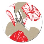 A Design Of A Red Flower On A White Background Magnet 5  (Round)