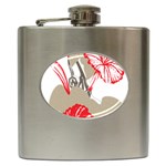 A Design Of A Red Flower On A White Background Hip Flask (6 oz)