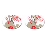 A Design Of A Red Flower On A White Background Cufflinks (Oval)