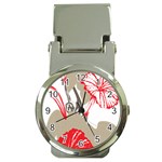 A Design Of A Red Flower On A White Background Money Clip Watches