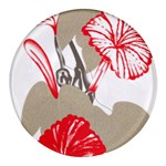 A Design Of A Red Flower On A White Background Round Glass Fridge Magnet (4 pack)