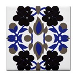 A Design Of A Blue And Black Flower Tile Coaster