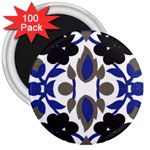 A Design Of A Blue And Black Flower 3  Magnets (100 pack)