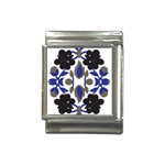 A Design Of A Blue And Black Flower Italian Charm (13mm)