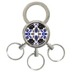 A Design Of A Blue And Black Flower 3-Ring Key Chain