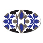 A Design Of A Blue And Black Flower Oval Magnet