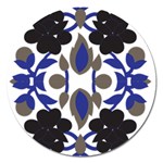 A Design Of A Blue And Black Flower Magnet 5  (Round)