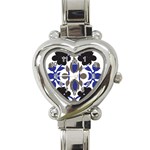 A Design Of A Blue And Black Flower Heart Italian Charm Watch