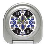 A Design Of A Blue And Black Flower Travel Alarm Clock