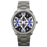 A Design Of A Blue And Black Flower Sport Metal Watch