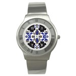 A Design Of A Blue And Black Flower Stainless Steel Watch