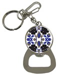 A Design Of A Blue And Black Flower Bottle Opener Key Chain