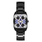 A Design Of A Blue And Black Flower Stainless Steel Barrel Watch