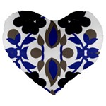 A Design Of A Blue And Black Flower Large 19  Premium Flano Heart Shape Cushions