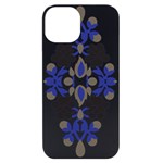 A Design Of A Blue And Black Flower iPhone 14 Black UV Print Case