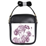 A Drawing Of A Plant With Purple Flowers Girls Sling Bag